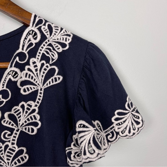 Express Navy/White Floral Embroidered Peplum Top - Picture 8 of 8